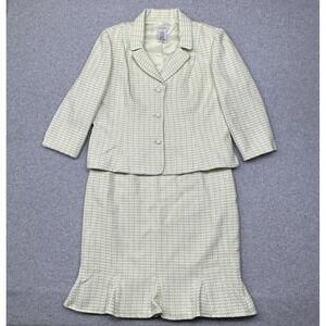 K & Company Skirt Suit Womens Jacket 16 Skirt 14 Light Green Tweed 2 Piece Lined